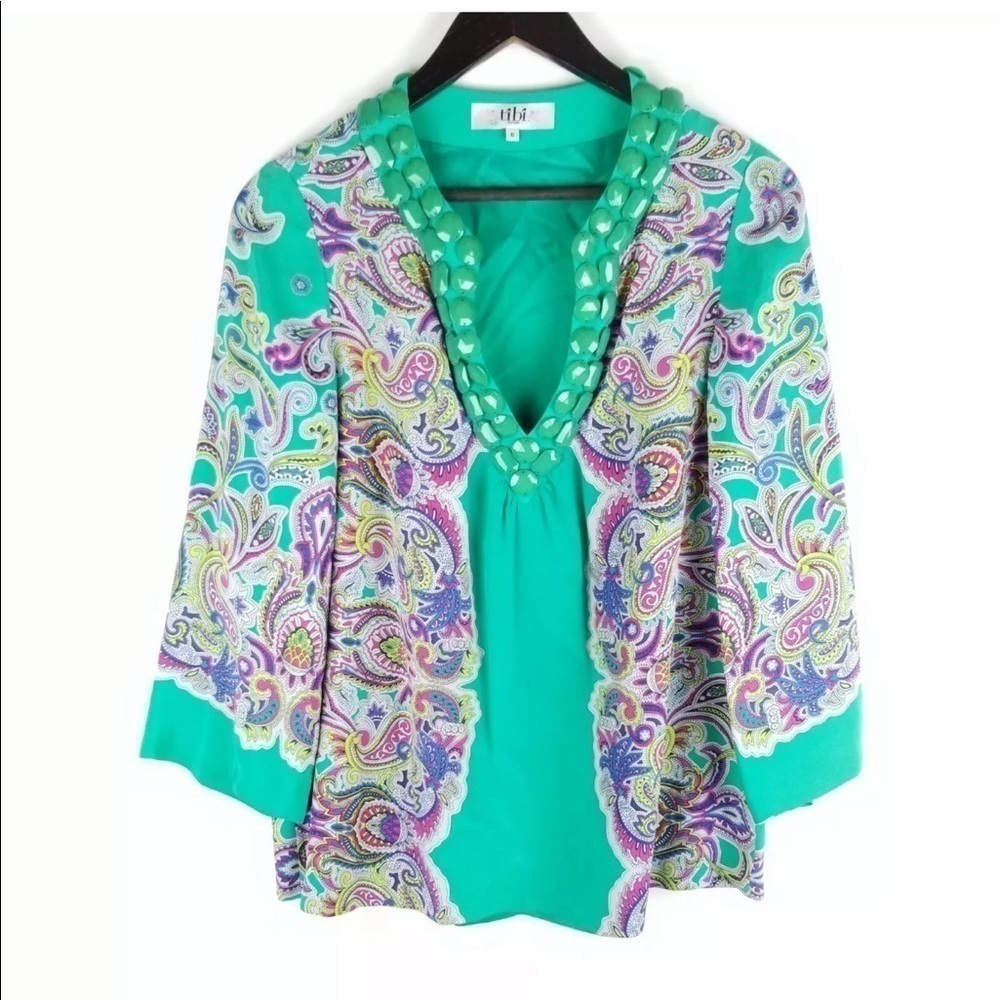 Beaded Neckline Silk blouse